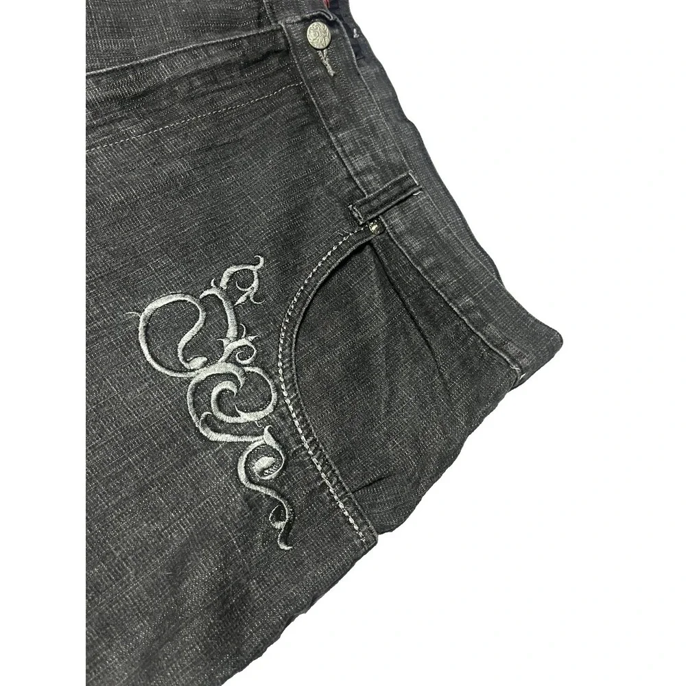 Vintage Y2K Gothic embroidered RED APE baggy jeans wide-leg streetwear 46Wx32L